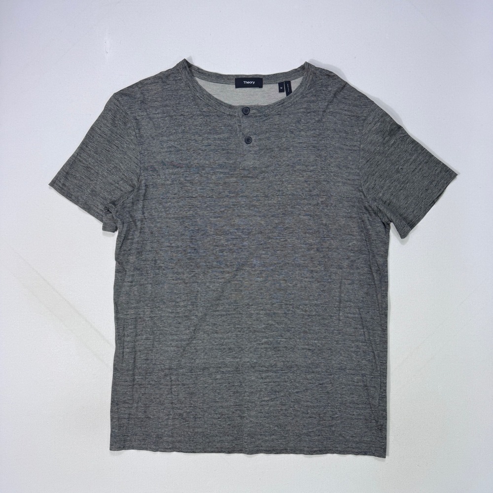 Theory Gaskell H Kornati Gray Pima Cotton Short Sleeve Henley Shirt Mens Medium